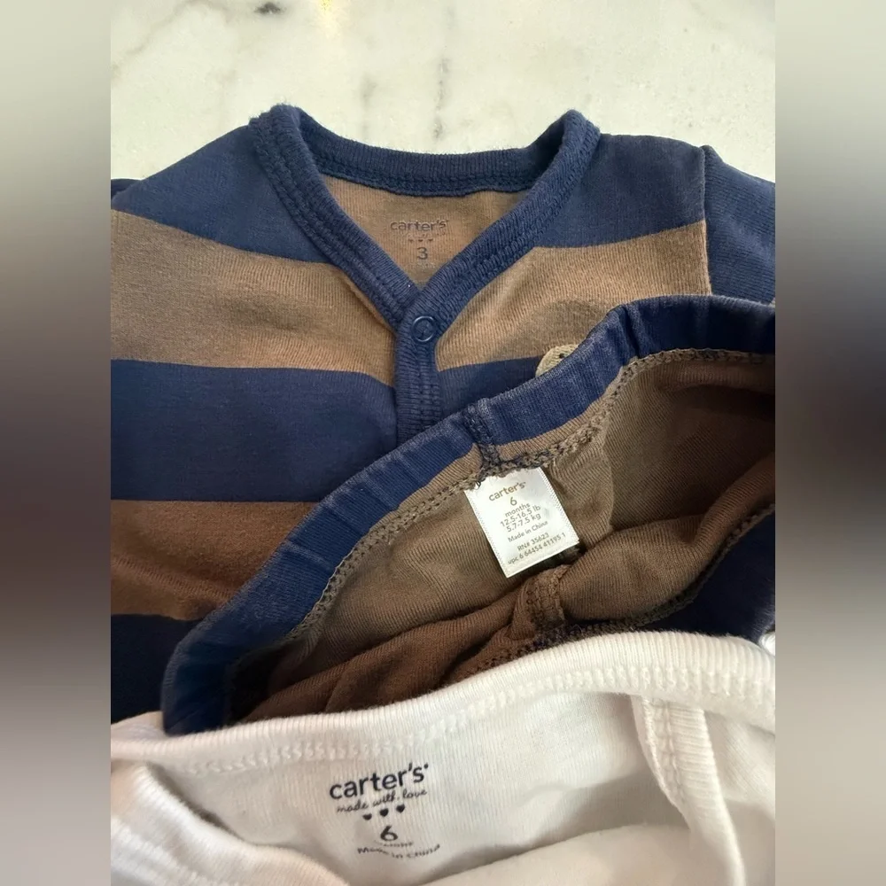 Carter's Blue and Brown Striped Bodysuit Set